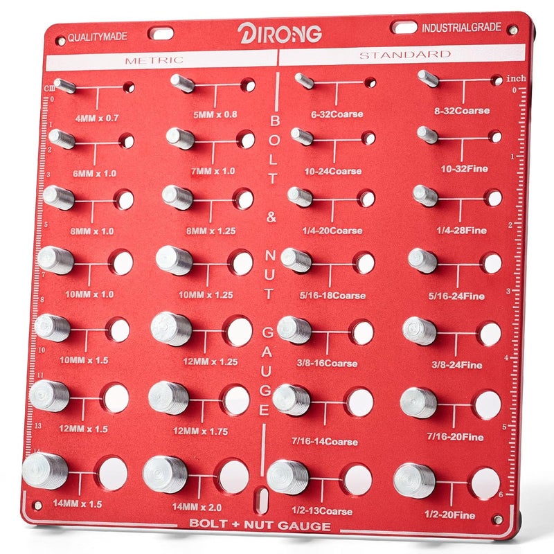 DRIRON Thread Checker, 28 Nut and Bolt Thread Checker, Premium 14 Metric & 14 Standard Identibolt, Bolt and Nut Identifier Gauge, Accurate Thread Gauge with Centimeters and Inches Scales on Both Sides - Image 1